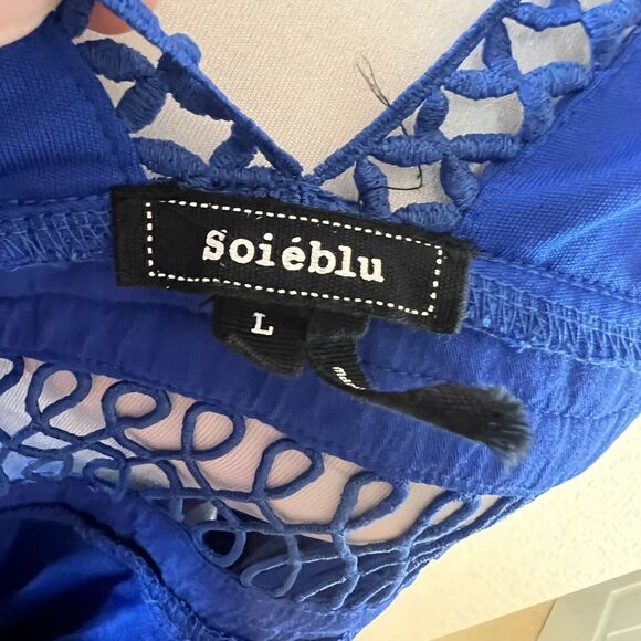 SOIEBLU Size L Royal Blue Lace Waist Sleeveless Front Slit Maxi Dress FLAW - Picture 7 of 9